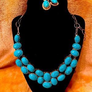 Faceted real turquoise bib necklace